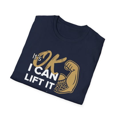 Unisex soft personalised tee with "I Can Lift It" slogan, featuring a casual fit and The Print Bar branding, in neutral colors.