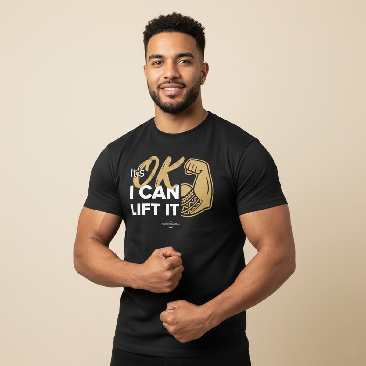 Unisex soft T-shirt by The Print Bar with "I Can Lift It" personalized text, shown in a casual fit on a neutral background.