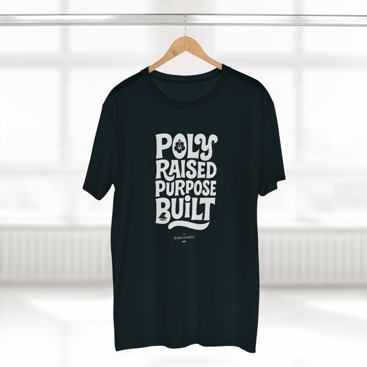 Unisex soft poly raised tee with personalized design, featuring The Print Bar branding and a subtle fabric texture.