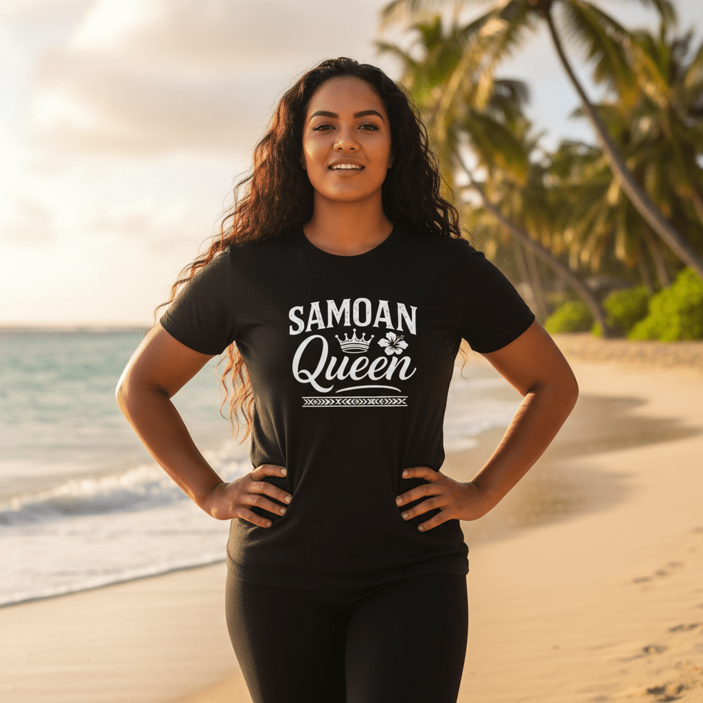 Soft unisex Samoan Queen T-shirt by The Print Bar, featuring a comfortable fabric and cultural design.