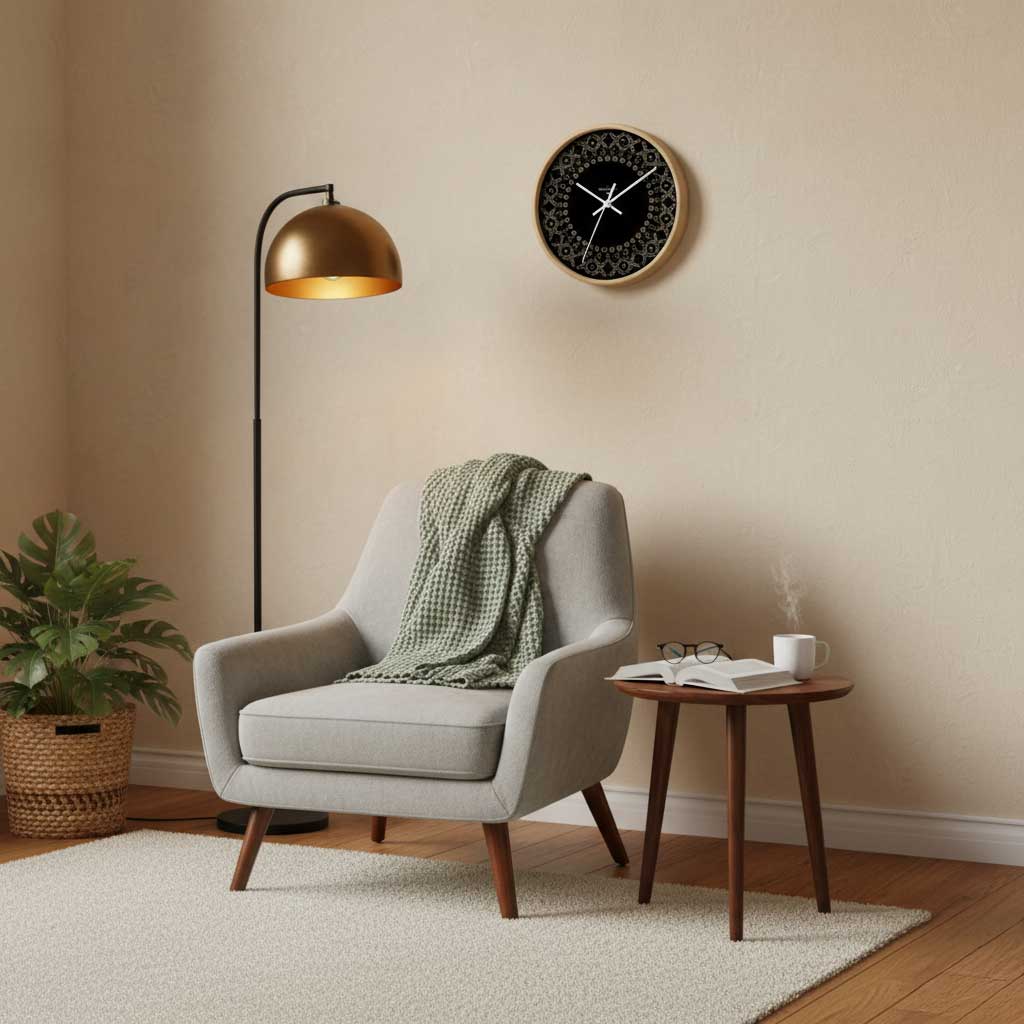 Black 10-inch wall clock from Malu, featuring a sleek design for home decor in AU, NZ, and USA styles.