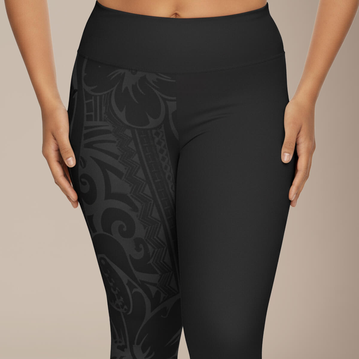 Plus size 2XL to 6XL leggings in Bloom Basalt with floral pattern, showing full length on model.