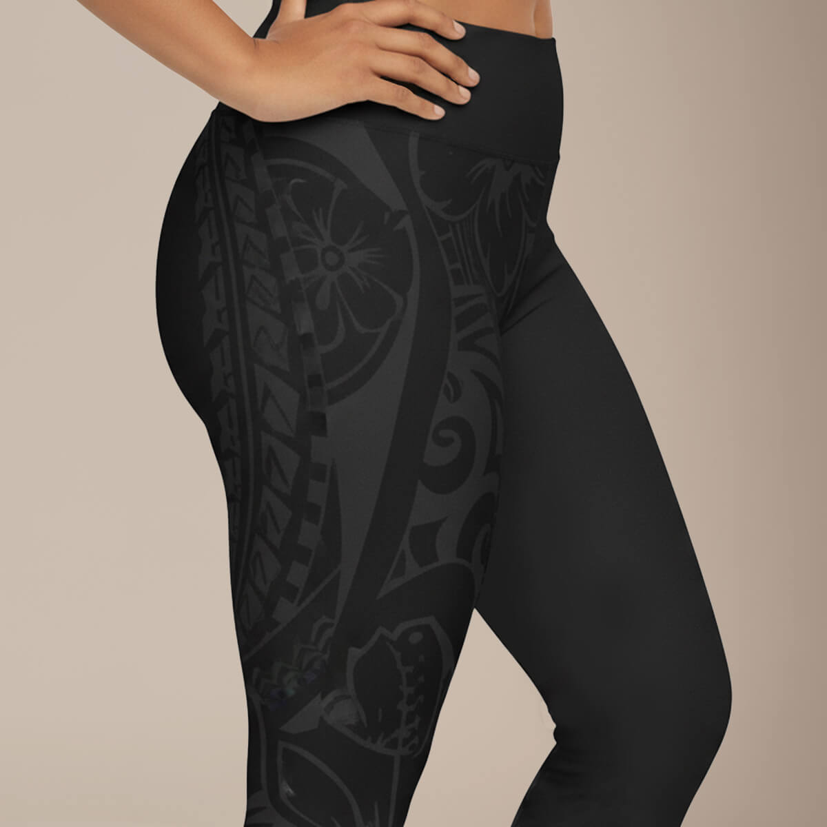 Plus size Bloom Basalt leggings in 2XL to 6XL, featuring a vibrant floral pattern on dark background.
