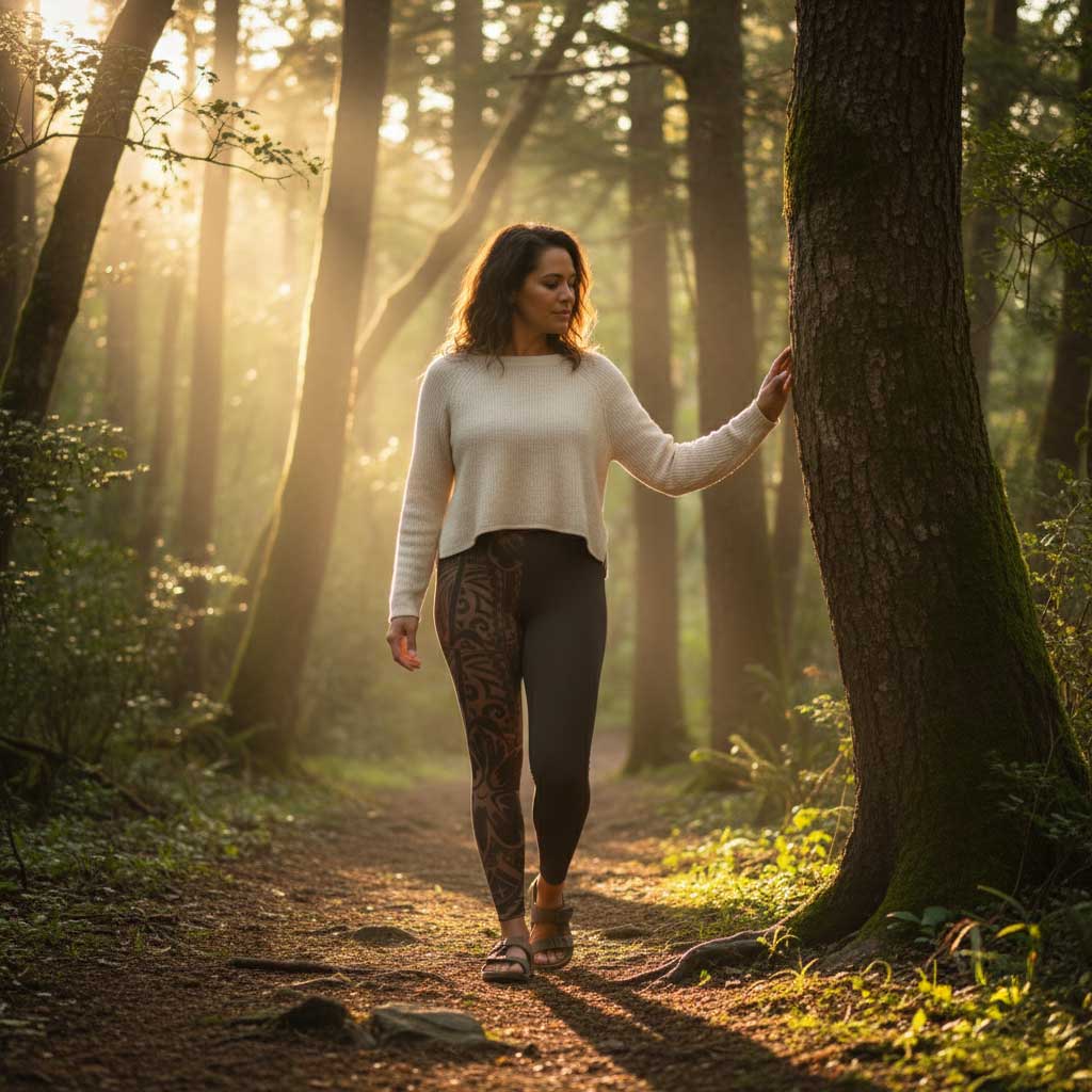 Miami Sublimation IslandRise high-waisted leggings in Bloom Mocha Mousse, plus size, showing the fit and fabric details.