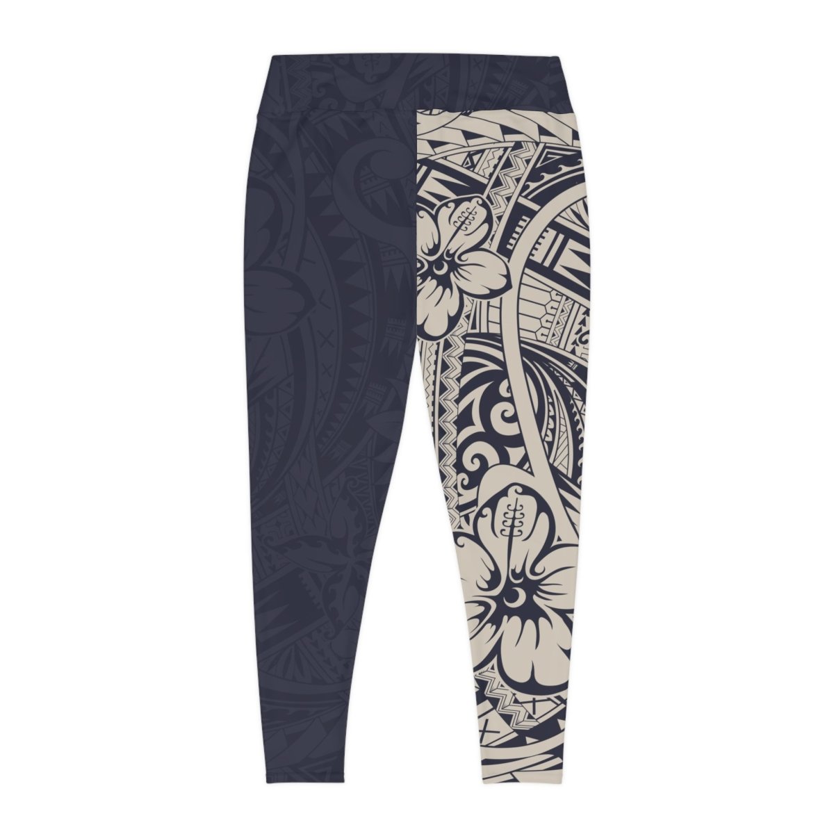 Colorful blue bloom print all-over leggings in 2XL to 6XL size, featuring vibrant floral design.