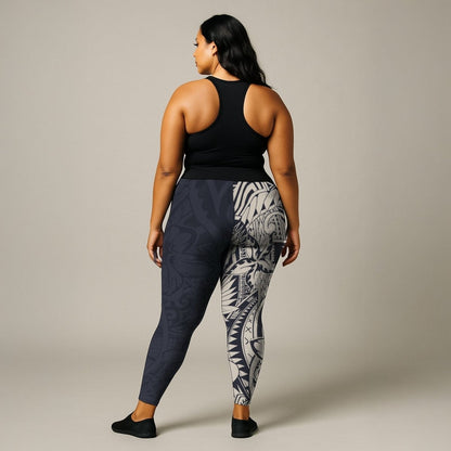 IslandPlus - 2XL to 6XL Leggings - Blue Bloom - AU/NZ/USA - The Koko Samoa