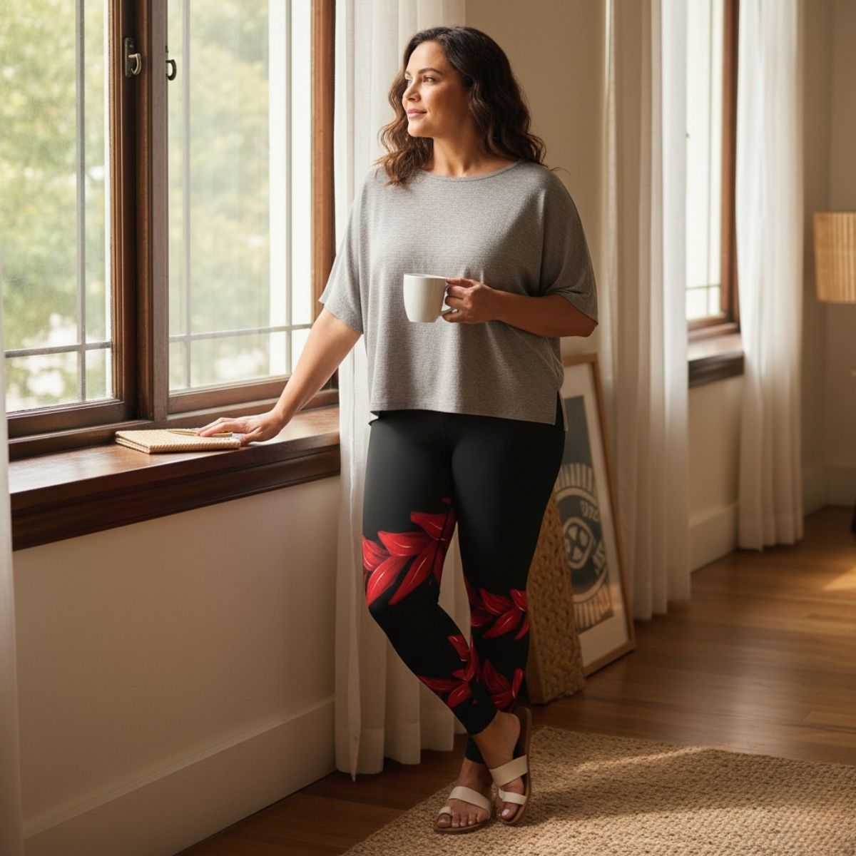 Plus size 2XL to 6XL leggings by Subliminator featuring IslandCurvy Ula Fala design in vibrant print, suitable for AU/NZ sizes.