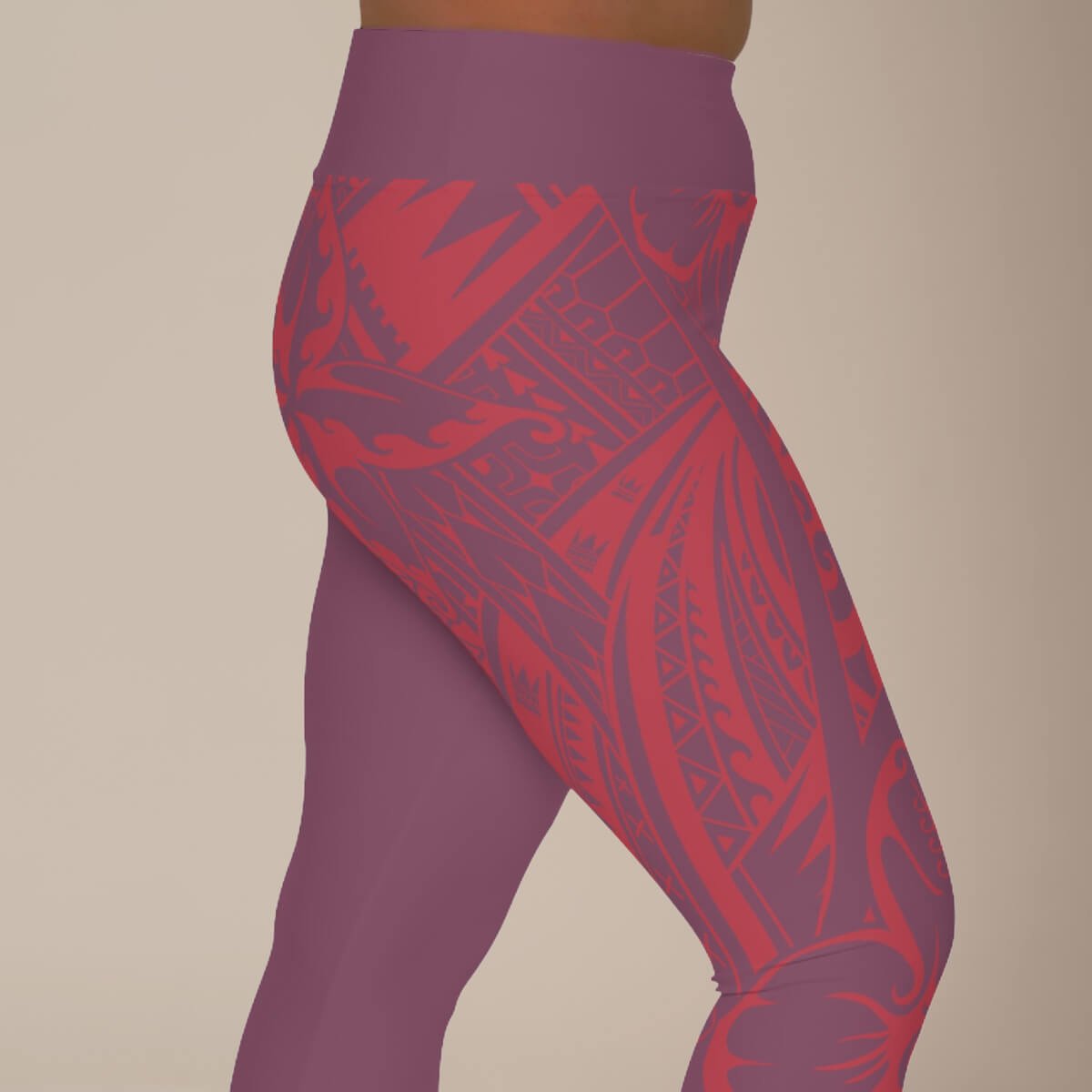 Plus size 2XL to 6XL leggings in Damson, featuring a close-up of the vibrant, stretchy fabric.