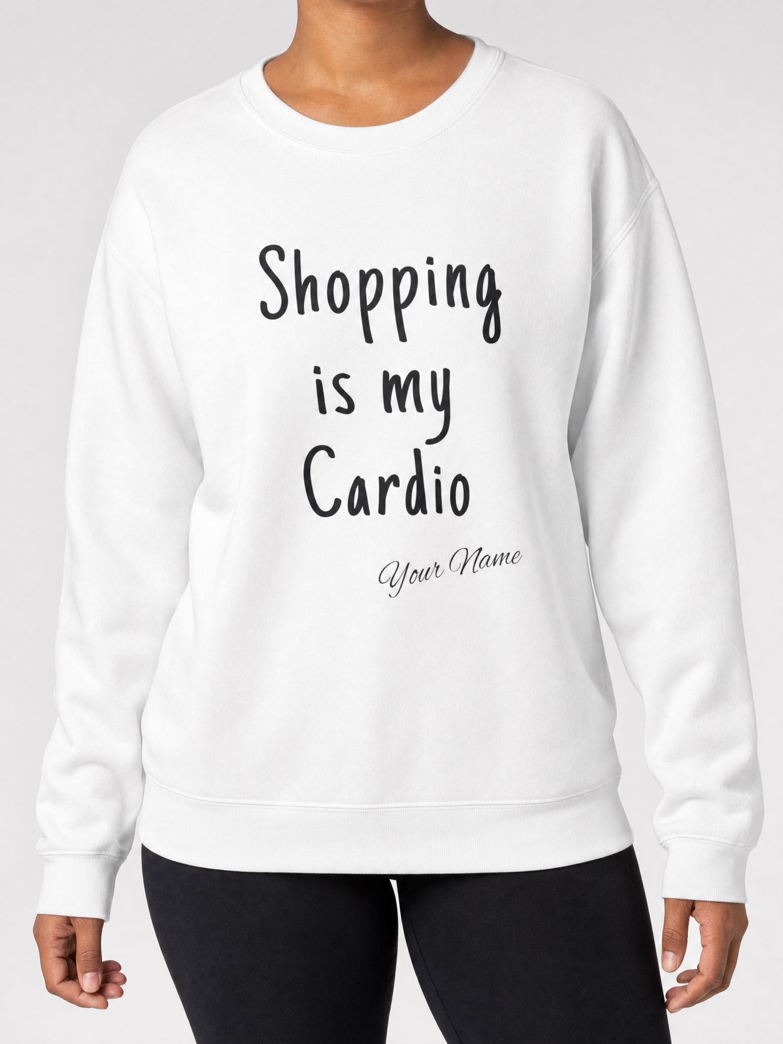 Unisex Heavy Sweatshirt - Shopping is My Cardio on a light grey studio background