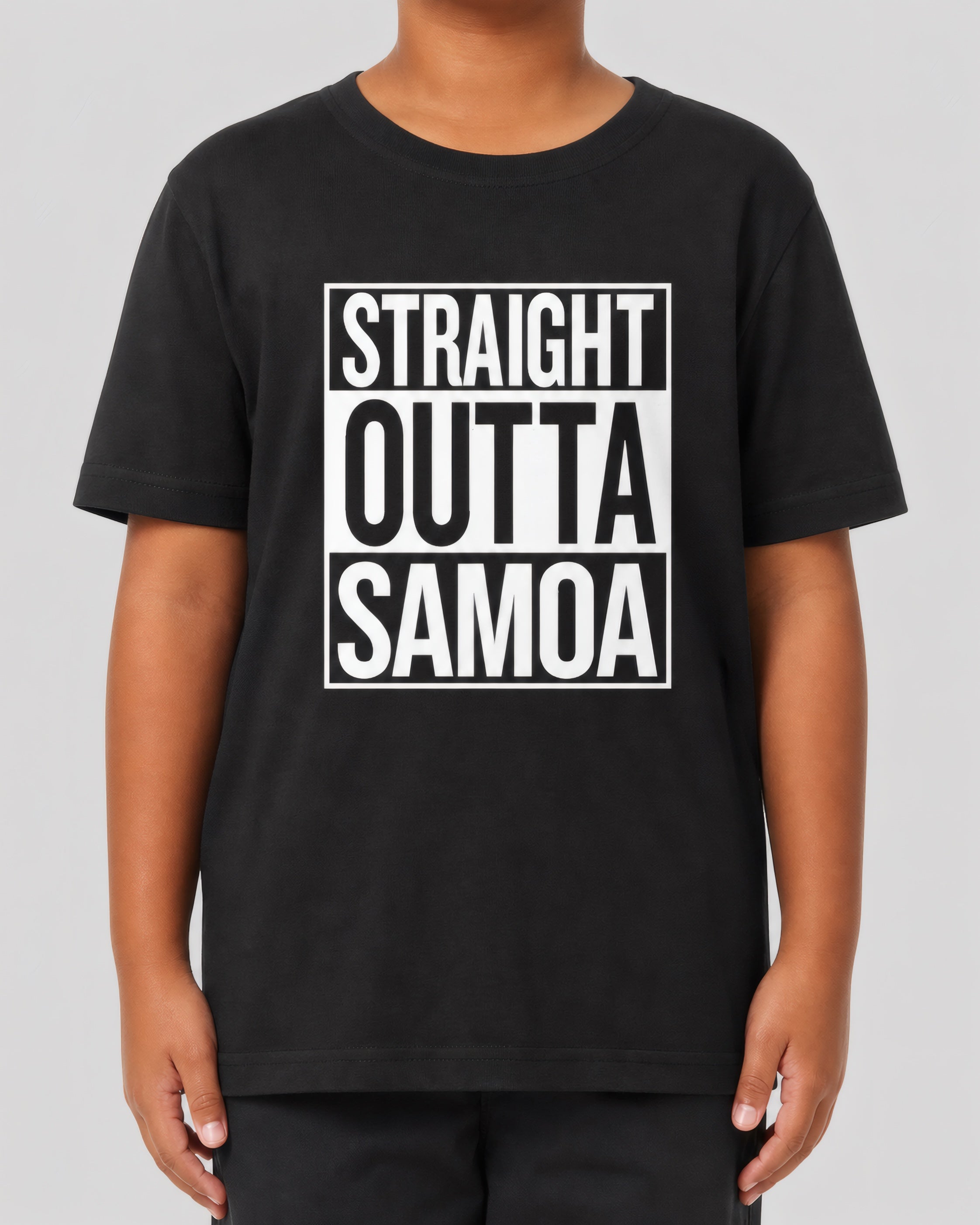Kids Heavy Cotton Tee - Straight Outta Samoa on a light grey studio background