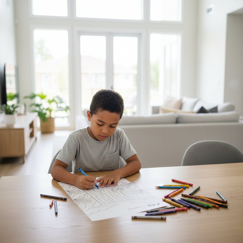 Downloadable Learn and Colour Sheet by THE KOKO SAMOA featuring Afu design for AU, NZ, and USA audiences.