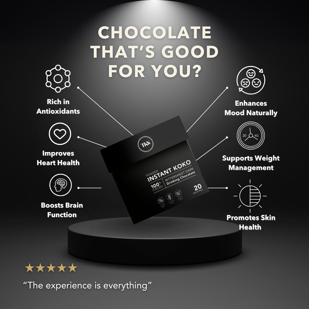 A cup of Instant Koko Samoa drinking chocolate by THE KOKO SAMOA, showcasing rich, creamy cocoa ready for hot preparation.