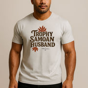 Soft men's T-shirt featuring a Trophy Samoan Husband design, ideal for couples, with a comfortable fit and bold print.