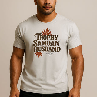 Soft men's T-shirt featuring a Trophy Samoan Husband design, ideal for couples, with a comfortable fit and bold print.