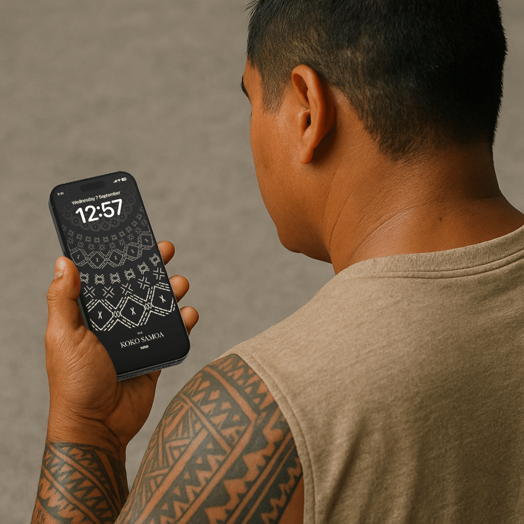 Samoan Malu phone wallpaper by The Koko Samoa featuring traditional Polynesian tattoo design for mobile screens.