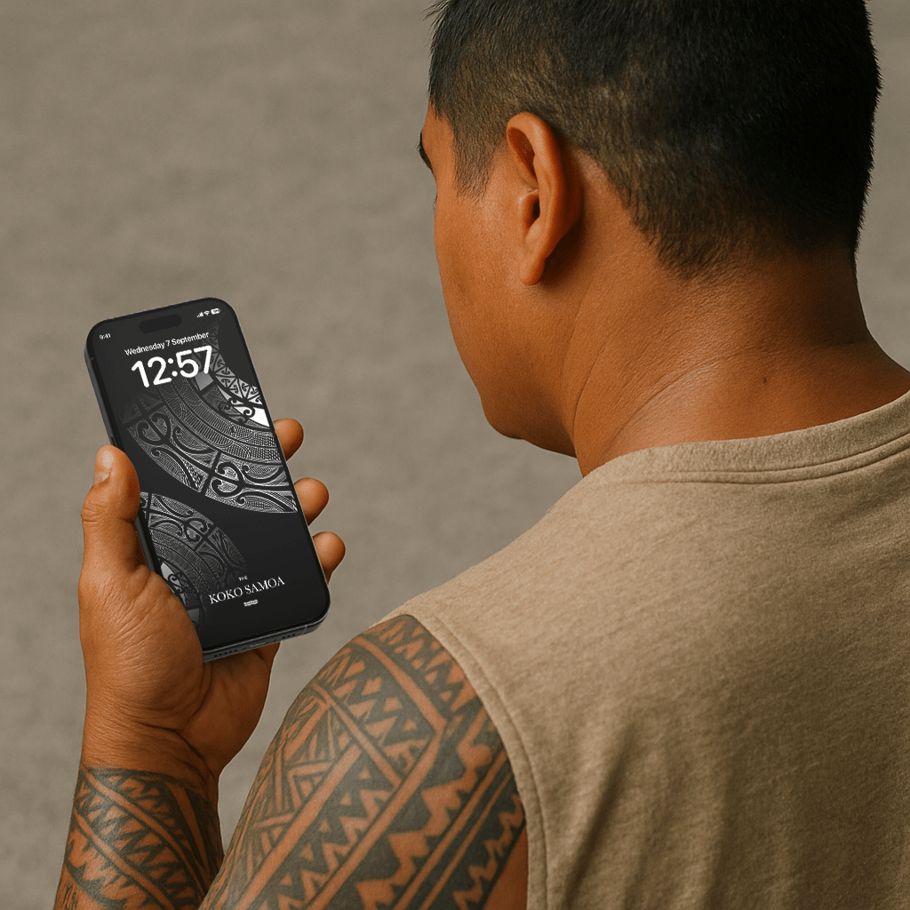 Māori-themed phone wallpaper by The Koko Samoa, featuring traditional patterns, designed for AU, NZ, and USA smartphone screens.