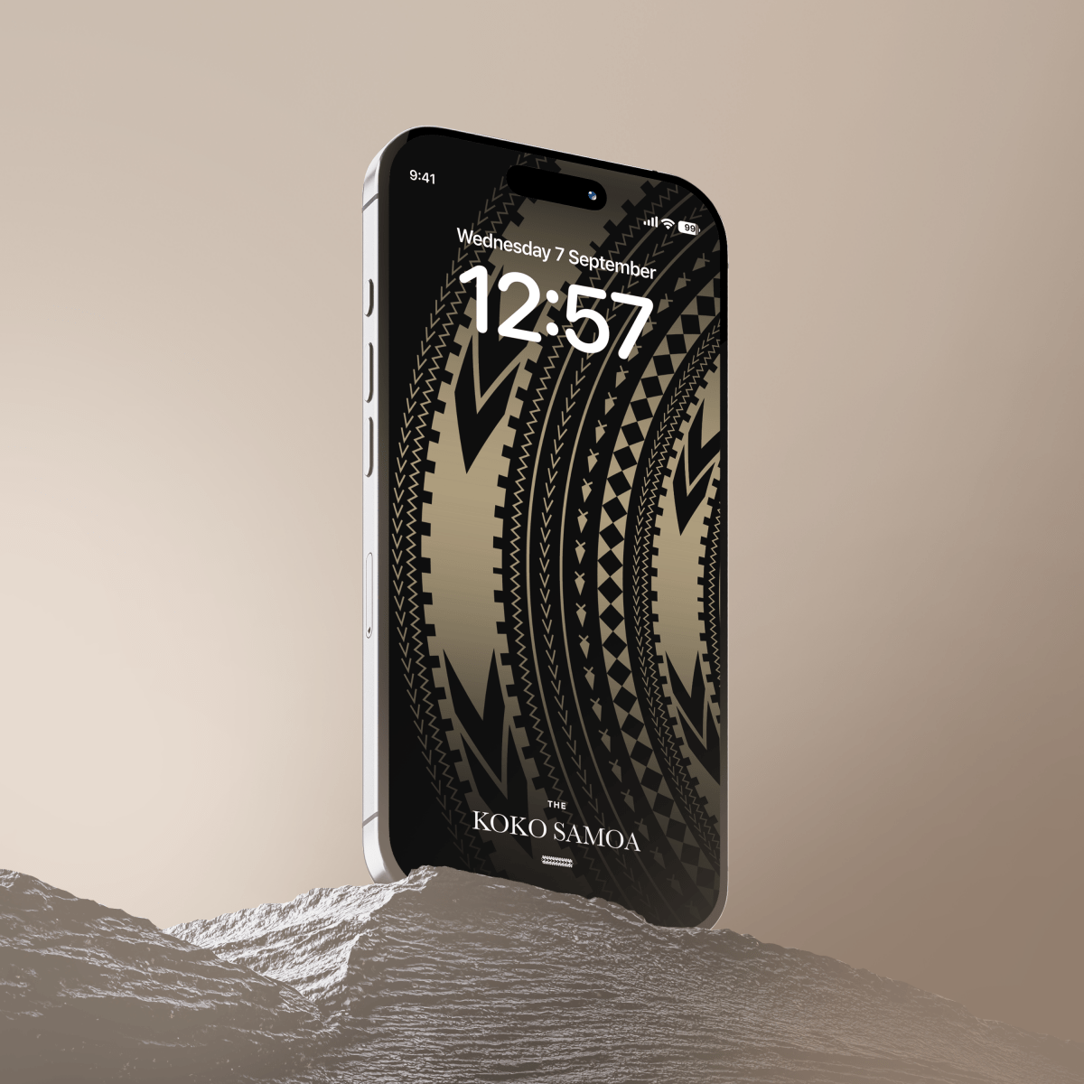 Phone wallpaper featuring Pe'a design by The Koko Samoa, suitable for AU, NZ, and USA devices.