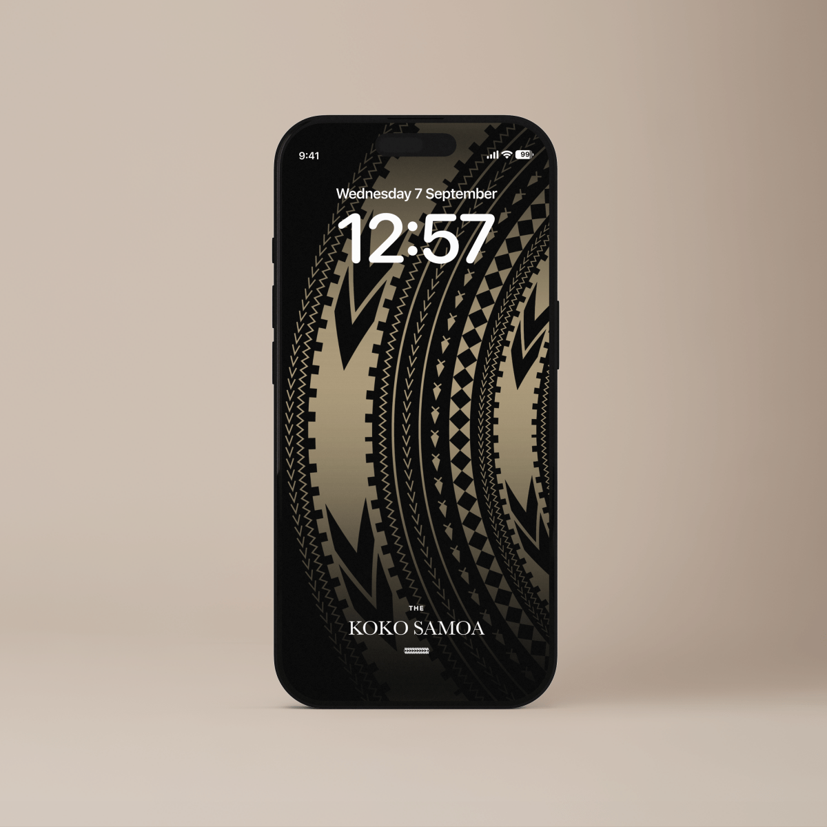 Phone wallpaper featuring Pe'a design from The Koko Samoa, suitable for AU, NZ, and USA devices, with traditional Polynesian patterns.