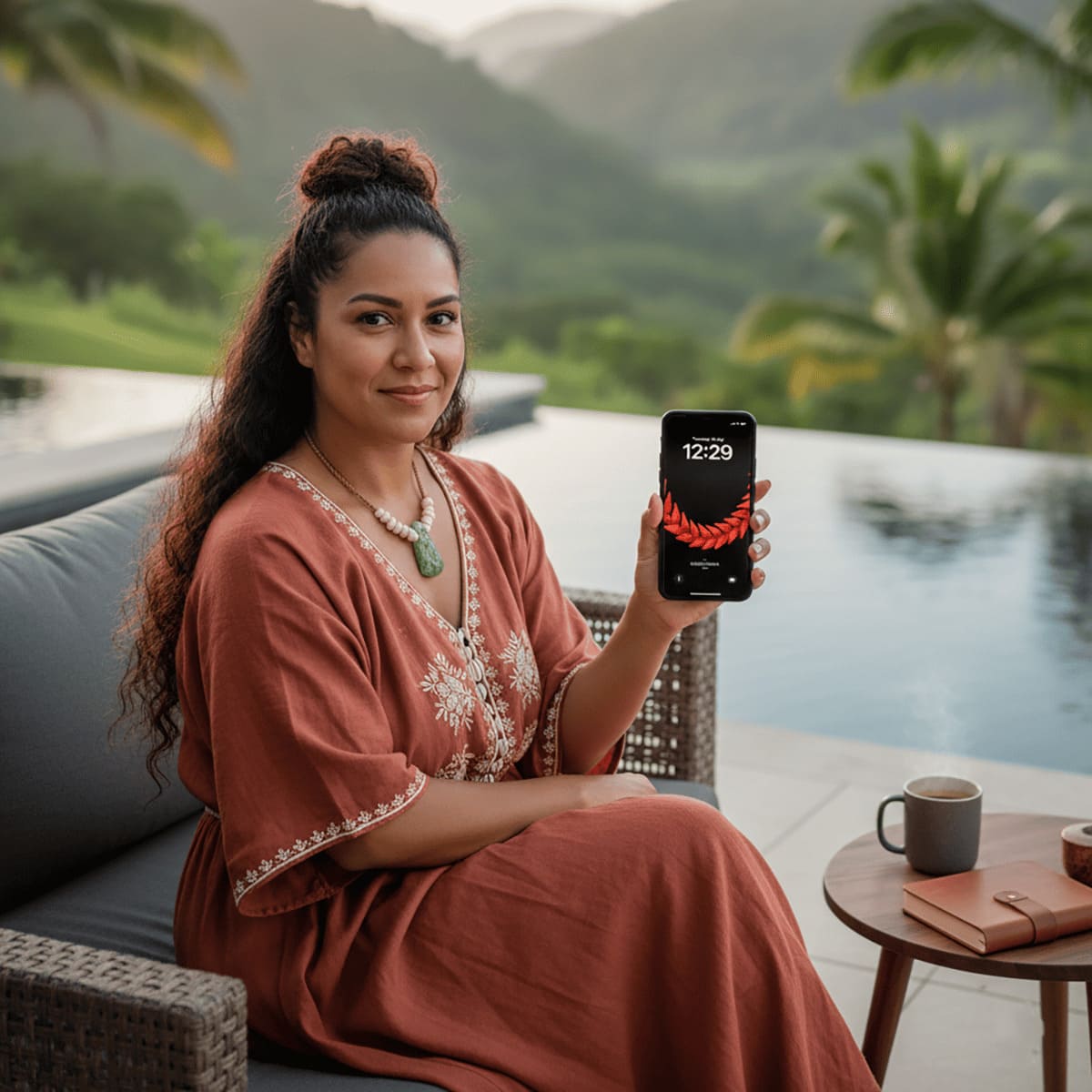 Bright phone wallpaper featuring the Ula Fala design by The Koko Samoa for AU, NZ, and USA compatible devices.