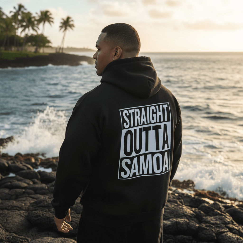 IslandSoft™ premium hoodie in asphalt heather, straight outta design, available in XS to 2XL, featuring a comfortable hoodie style.