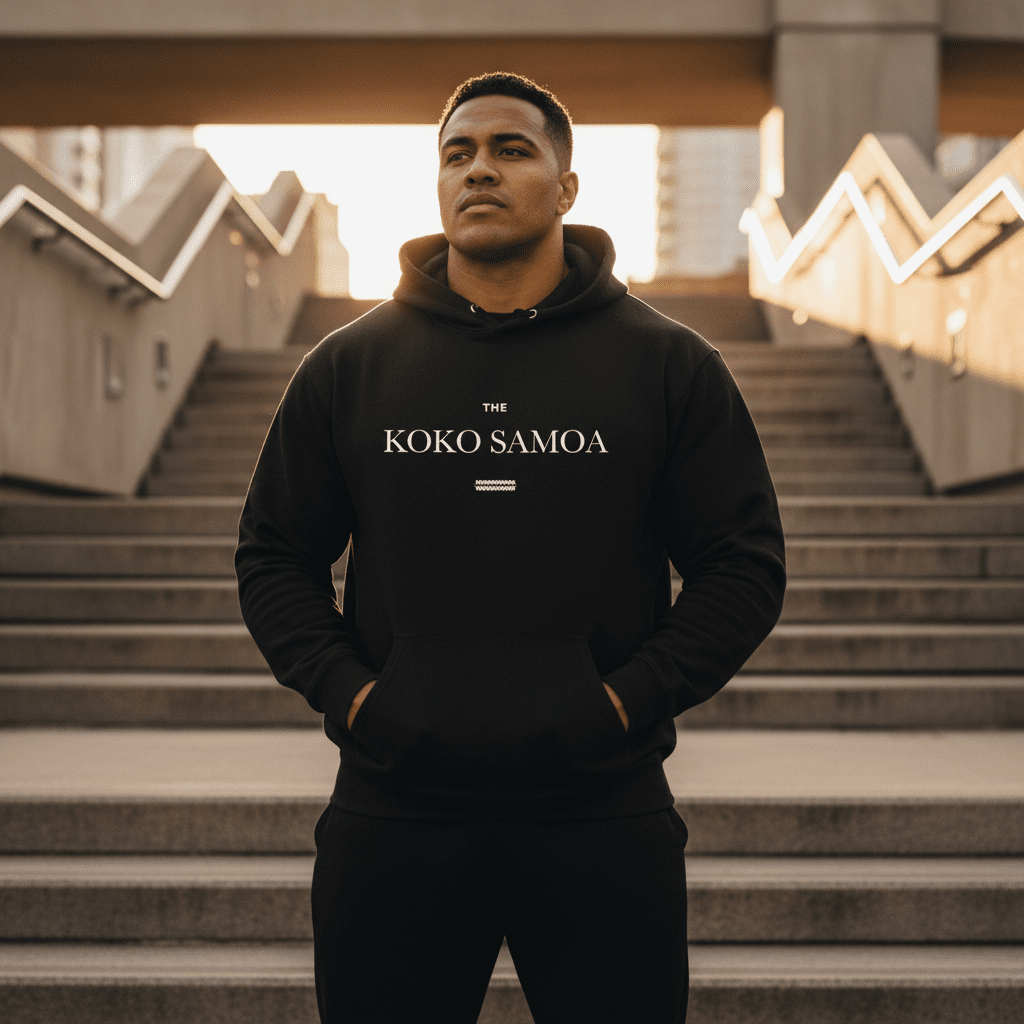 Black IslandHeavy™ hoodie by The Print Bar in plus sizes 2XL to 5XL, featuring a classic hoodie design with a front pocket.