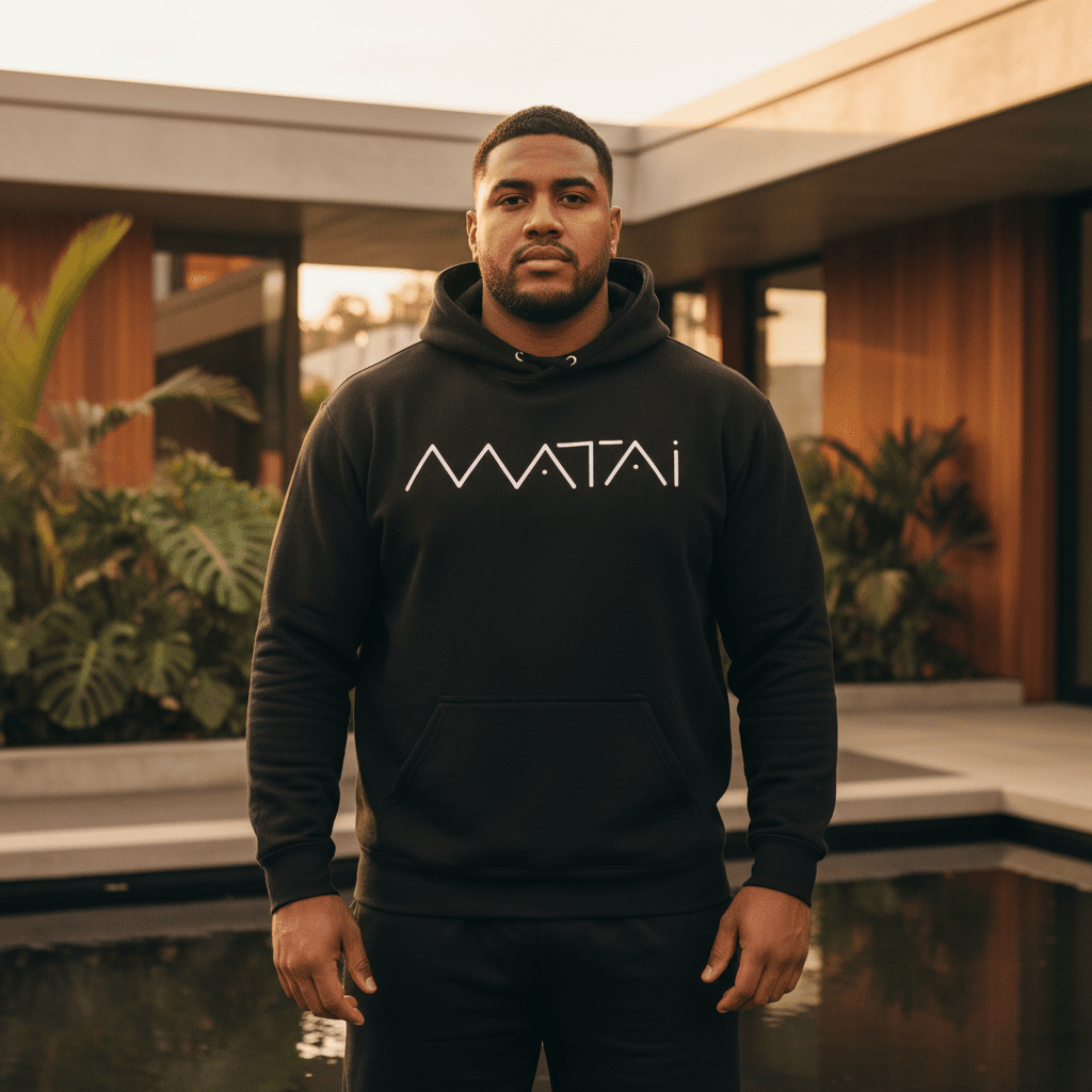 Black IslandHeavy™ Hoodie Matai, featuring comfortable fabric and stylish design in a close-up view.