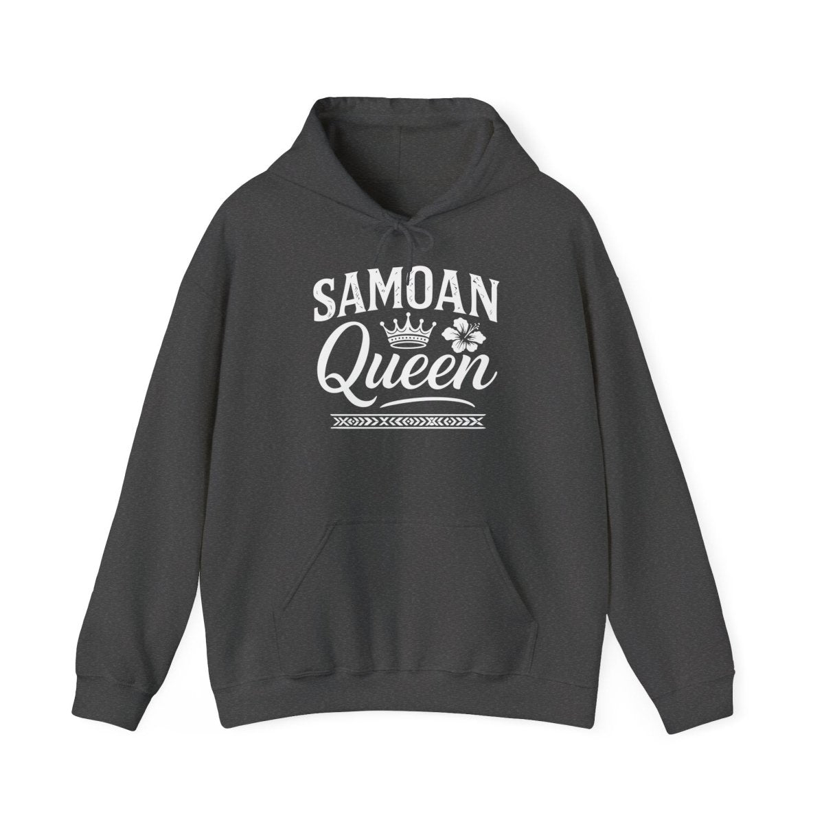 Dark heather IslandHeavy™ hoodie in plus sizes 2XL-5XL featuring Samoan Queen design, by The Print Bar.