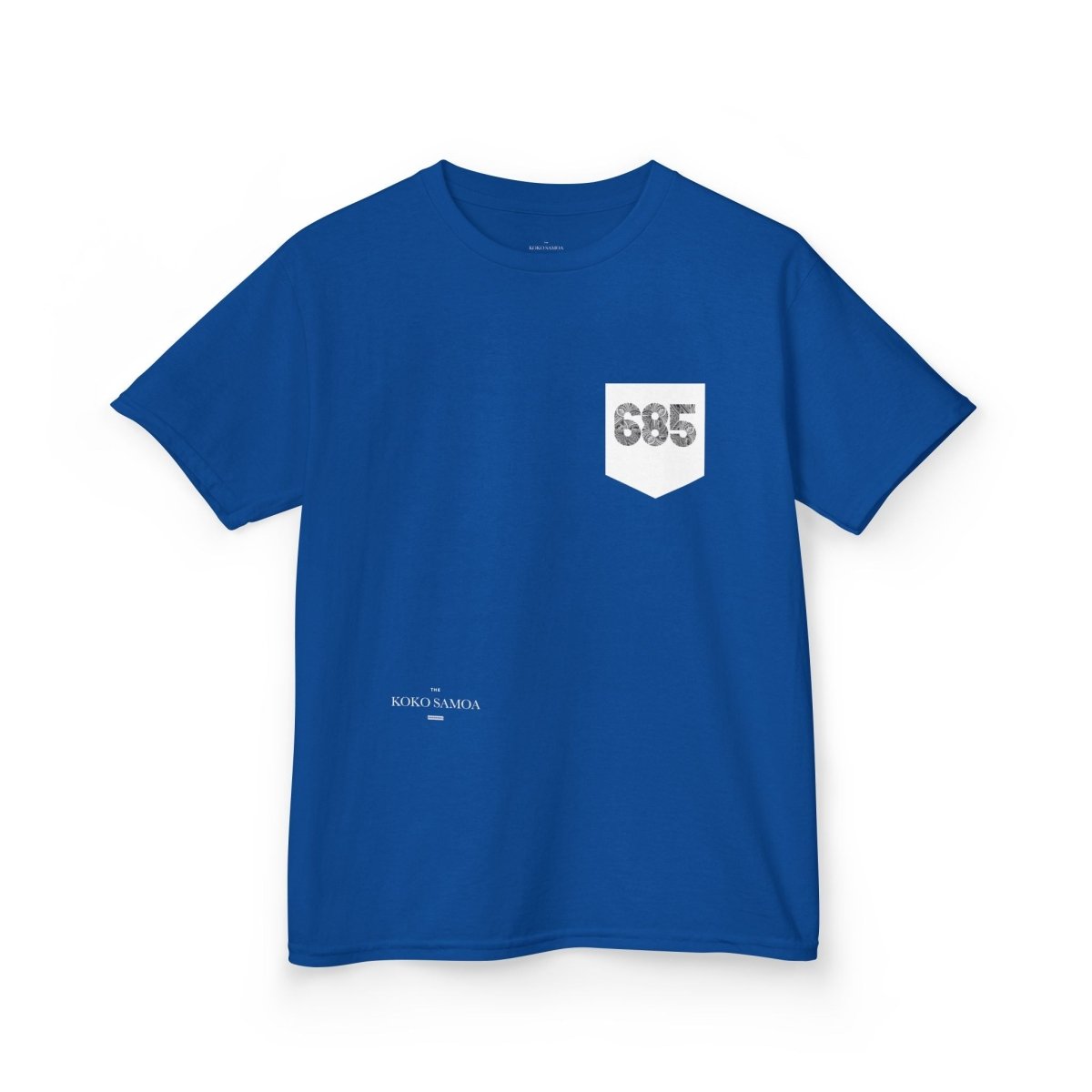Navy kids unisex T-shirt with pocket, made by The Print Bar, shown in size XS, casual kids clothing for AU/NZ.