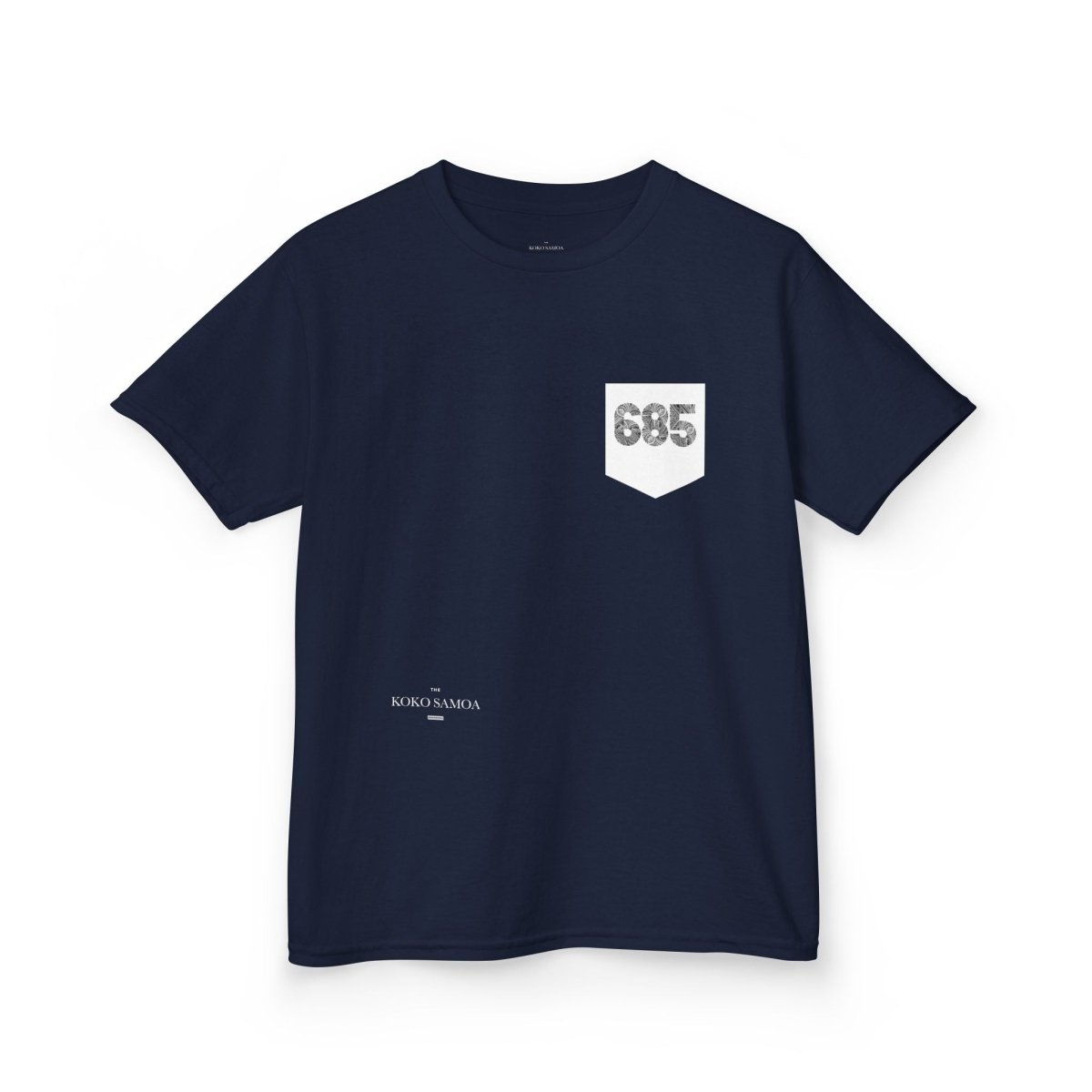 Kids unisex navy T-shirt with pocket from The Print Bar, casual kids clothes suitable for AU/NZ sizes.