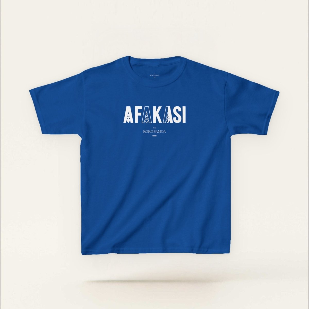Kids unisex navy T-shirt by The Print Bar featuring Afakasi design, perfect for boys and girls in AU/NZ sizes.