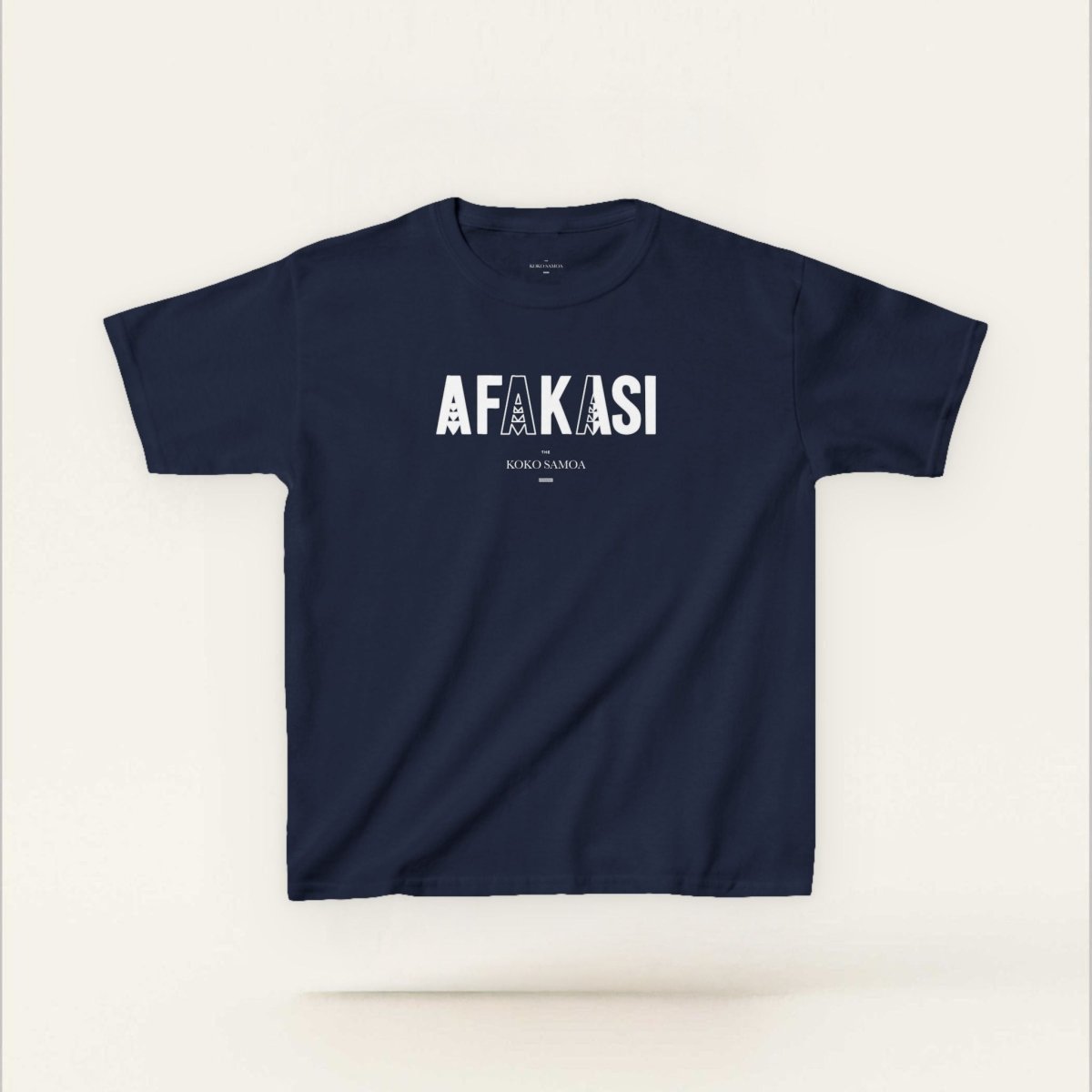 Kids unisex navy T-shirt by The Print Bar featuring Afakasi design, suitable for children in AU/NZ.
