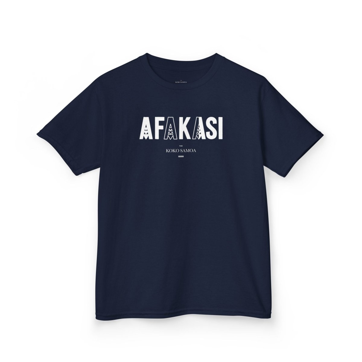 Kids unisex navy tee by The Print Bar featuring Afakasi design, suitable for children in AU/NZ sizes.