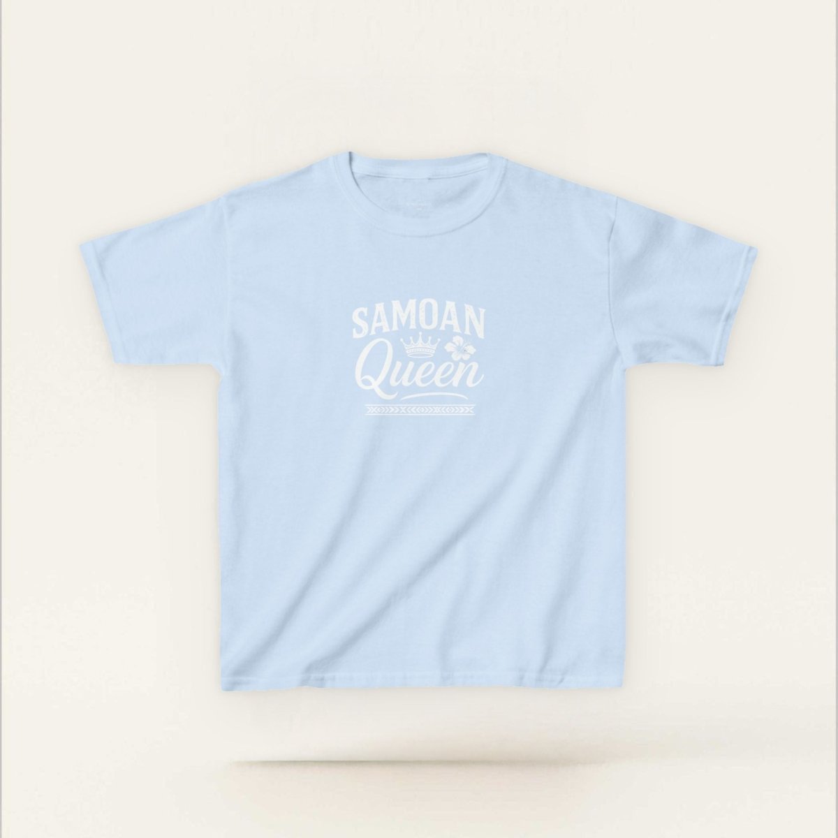 Navy kids unisex tee with Samoan Queen graphic by The Print Bar, suitable for children in AU/NZ, casual kids clothing.
