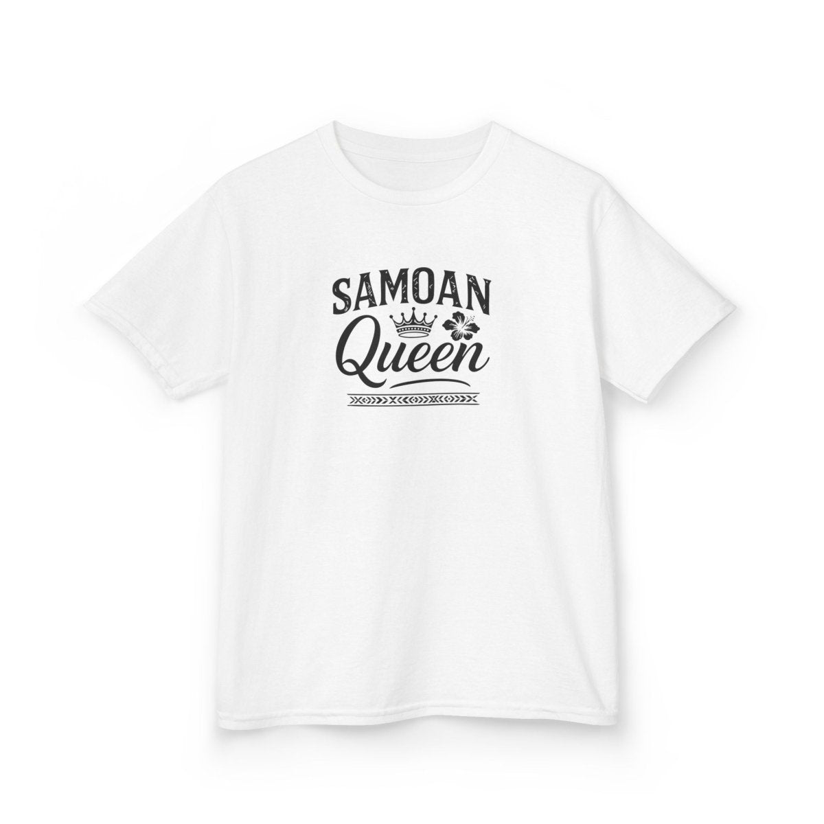 Navy kids unisex tee featuring a Samoan Queen design by The Print Bar, suitable for AU and NZ sizes.