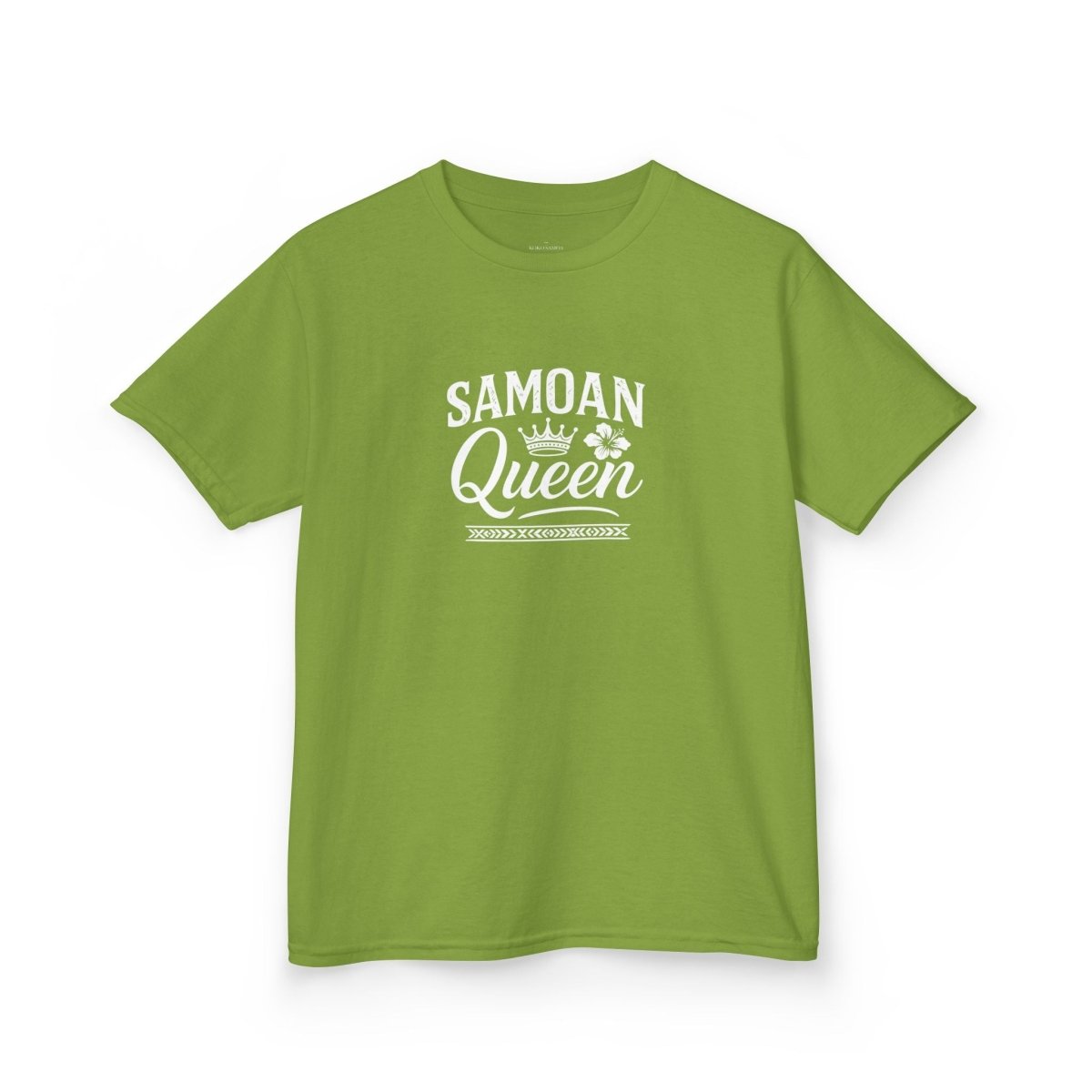 Navy kids unisex T-shirt featuring a Samoan Queen design by The Print Bar, suitable for children in AU and NZ.