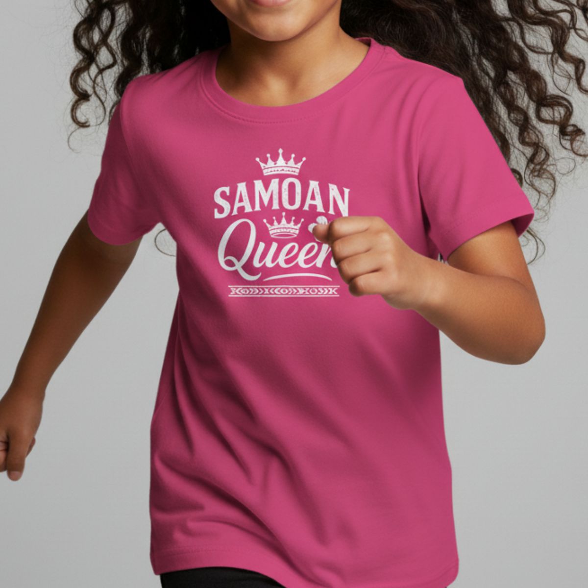Navy kids unisex tee featuring the Samoan Queen design, made by The Print Bar, for kids' casual wear in AU/NZ.