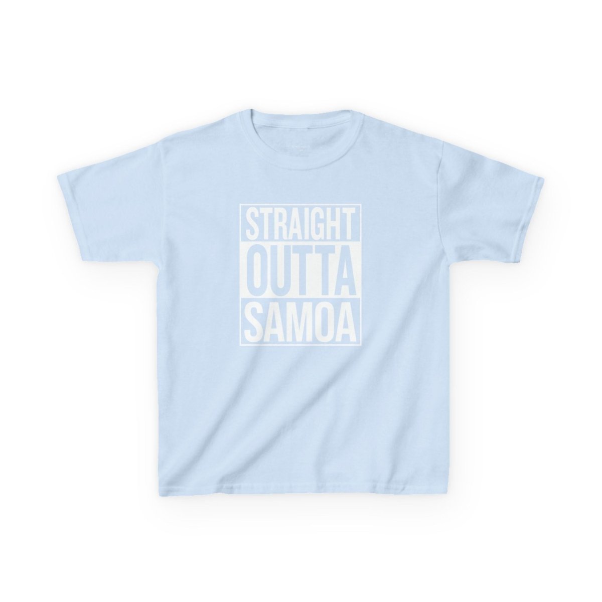 Kids unisex navy T-shirt with "Straight Outta Samoa" print, suitable for AU/NZ sizes.