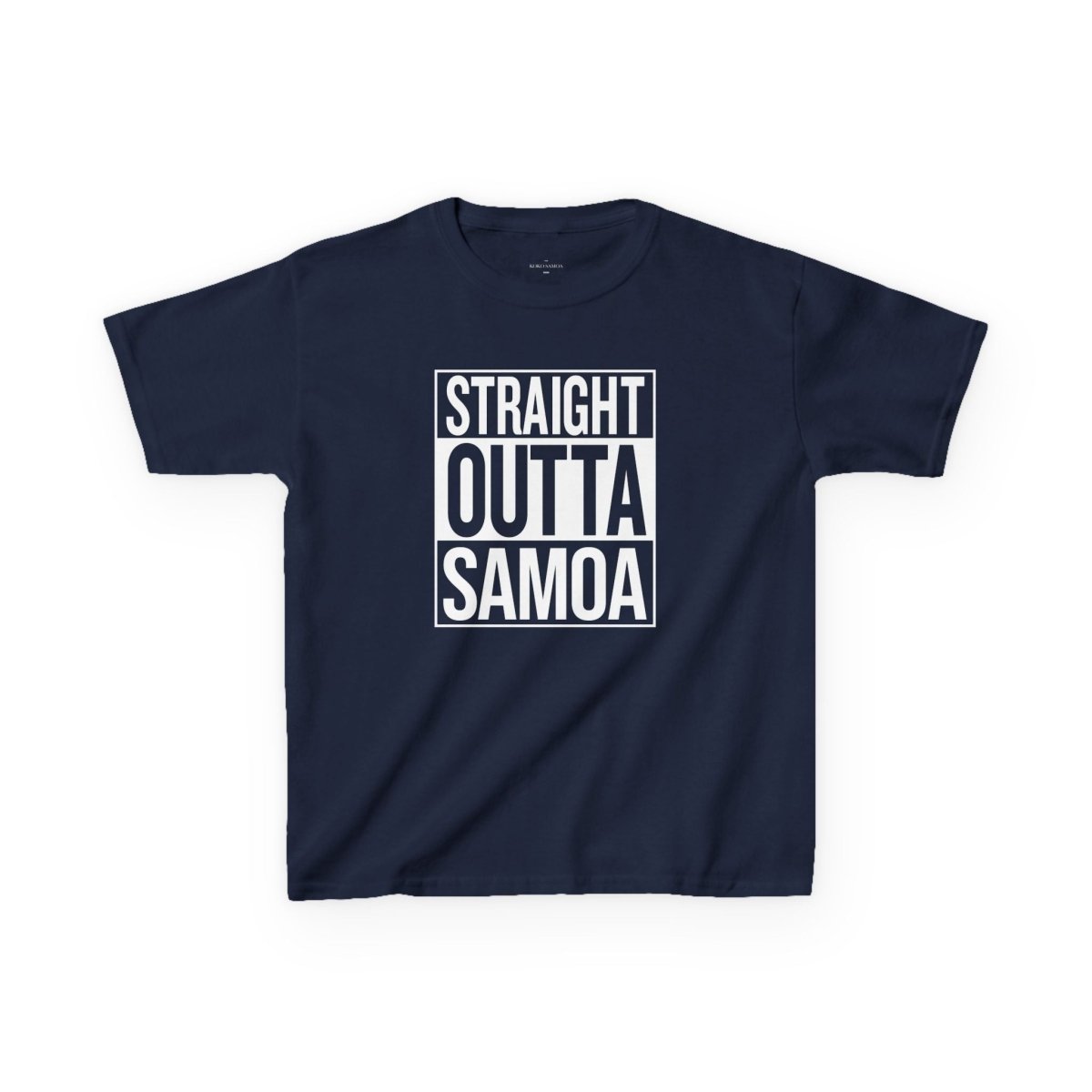 Navy kids unisex tee with "Straight Outta Samoa" print, suitable for AU/NZ kids' clothing.