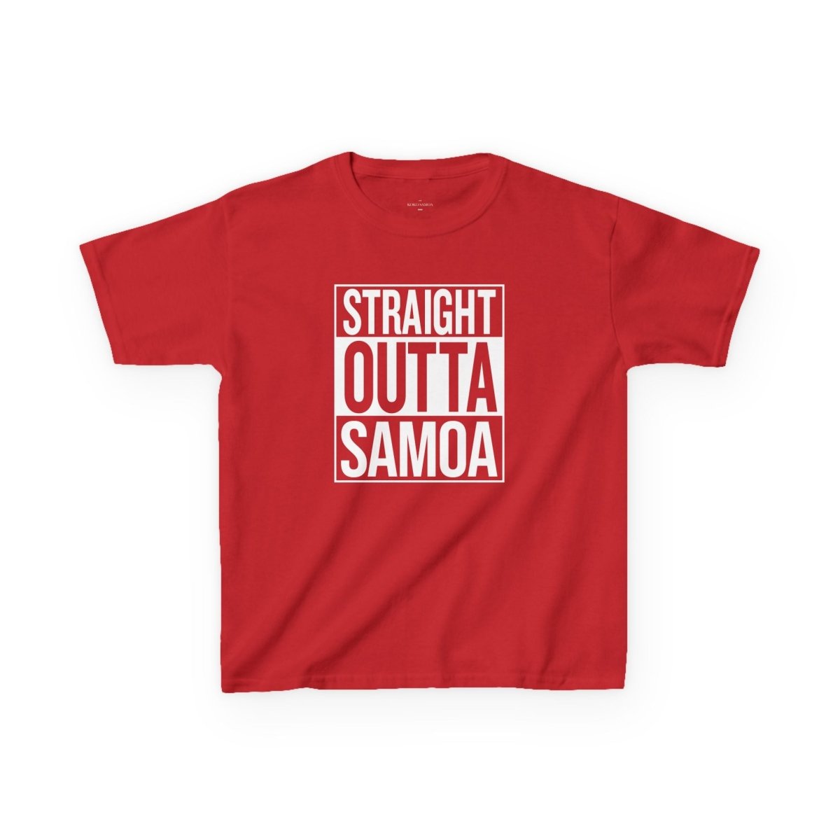 Navy kids unisex Tee with "Straight Outta Samoa" print, casual kids clothing, suitable for AU and NZ sizes.