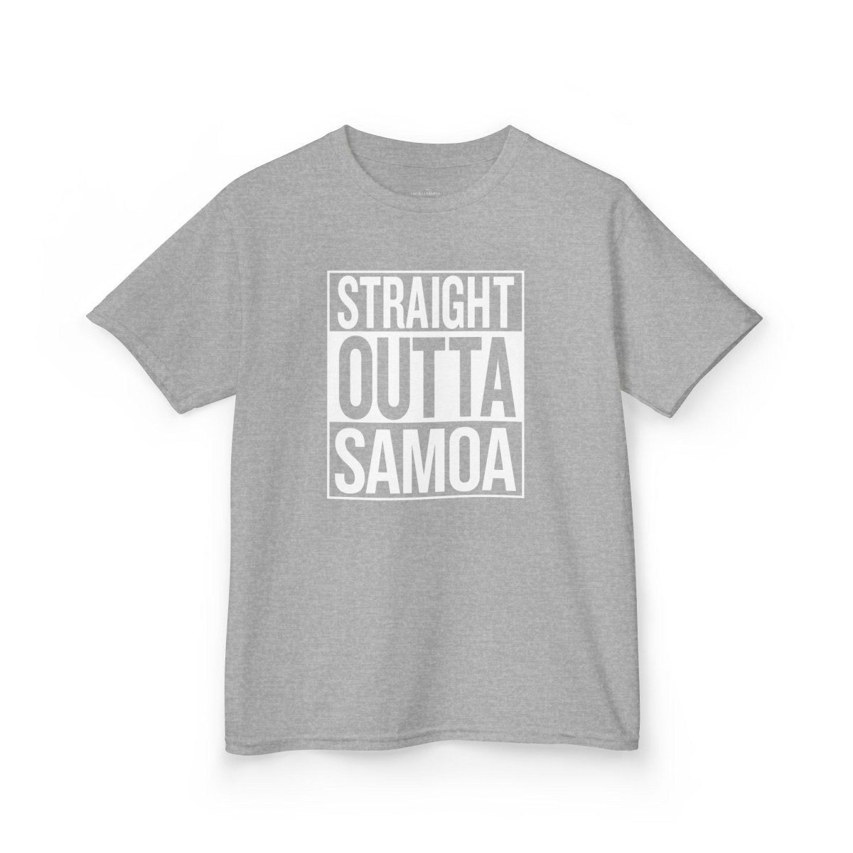 Kids unisex navy T-shirt featuring "Straight Outta Samoa" print, suitable for AU/NZ kids clothing.