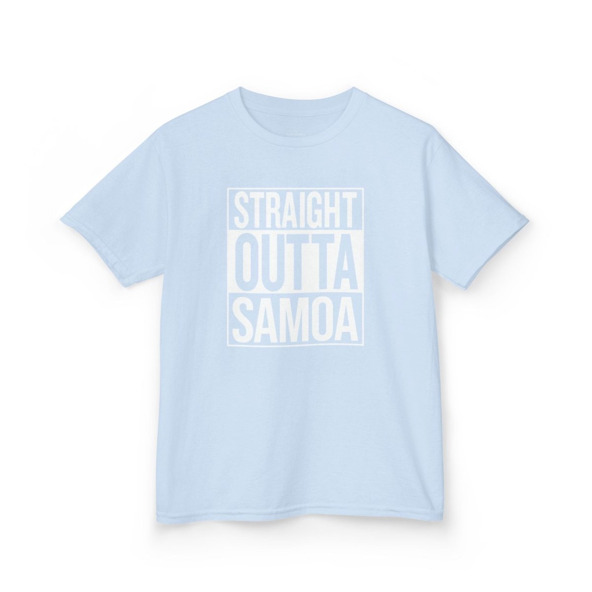 Kids unisex navy T-shirt featuring "Straight Outta Samoa" print, perfect for kids' casual wear.