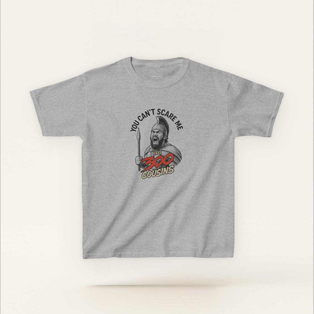 Red kids unisex T-shirt from The Print Bar featuring the "300 Cousins" design, suited for children in AU/NZ.
