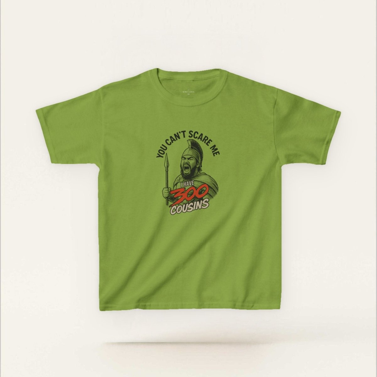 Red kids unisex T-shirt from The Print Bar featuring "300 Cousins" design, suitable for AU/NZ kids' clothing.
