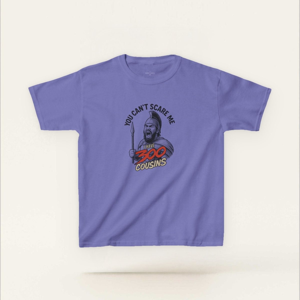 Kids unisex red tee from The Print Bar featuring "300 Cousins" design, perfect for kids' casual wear in AU/NZ.