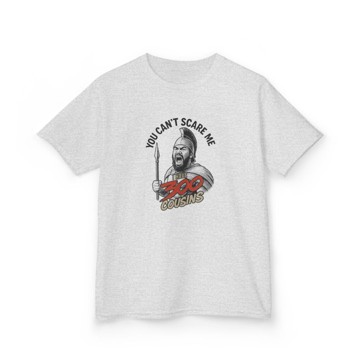 Kids unisex red T-shirt by The Print Bar featuring "300 Cousins" design, suitable for children in AU/NZ.