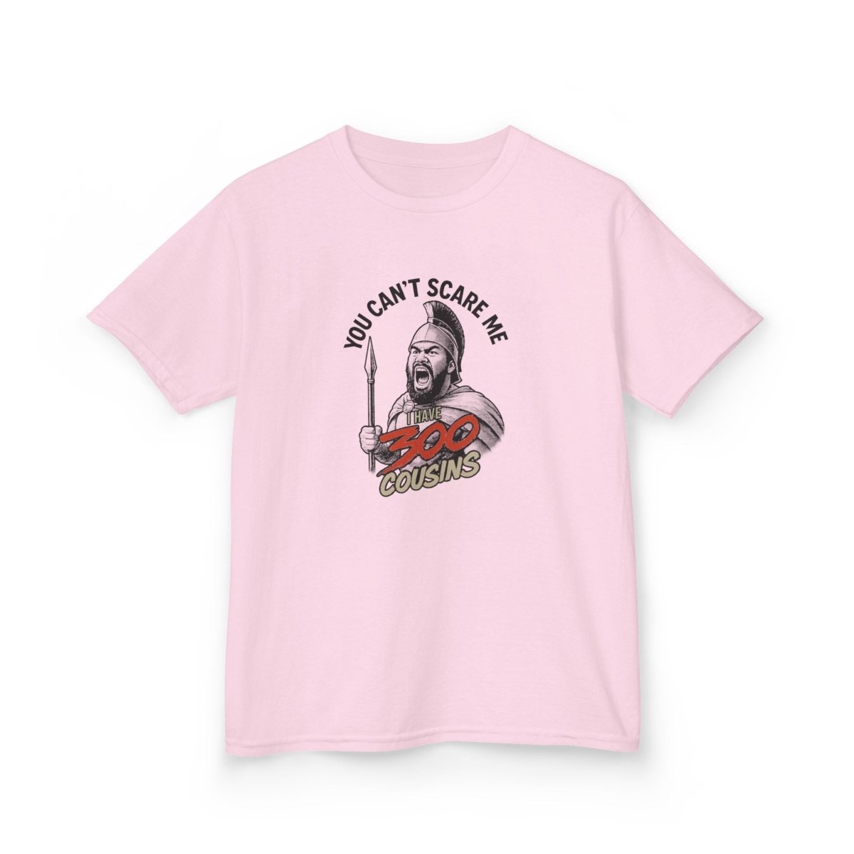 Kids unisex red T-shirt from The Print Bar featuring "300 Cousins" design, ideal for kids' casual wear in AU/NZ.