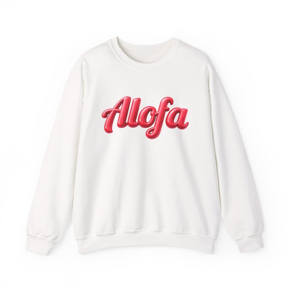 Unisex heavy sweatshirt in ash color featuring the Alofa design, casual and comfortable for everyday wear.