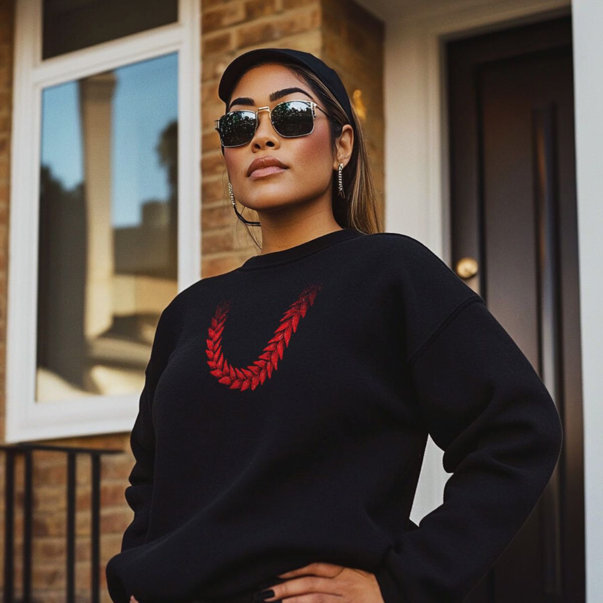 Navy unisex heavy sweatshirt by The Print Bar featuring Ula Fala design, made for comfortable casual wear.