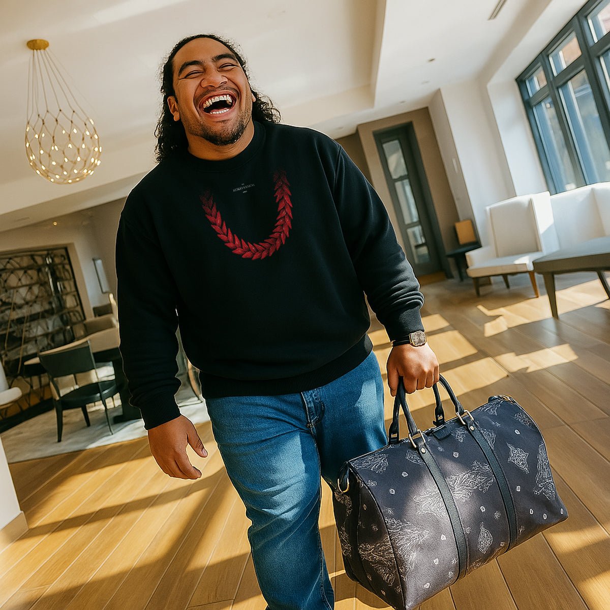 Navy unisex heavy sweatshirt by Monster Digital featuring the Ula Fala design, casual fit, and soft fabric for comfortable wear.