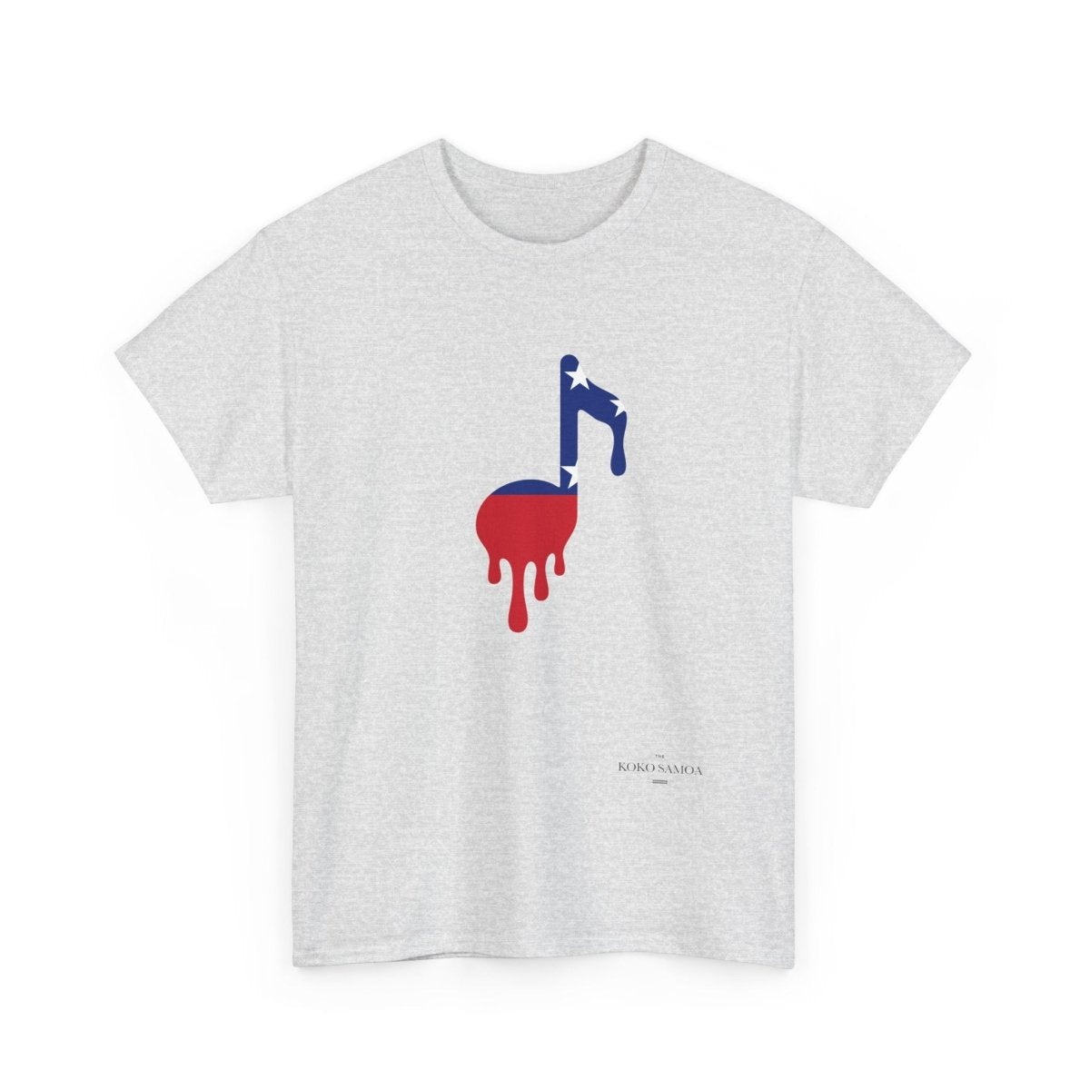 Unisex heavy tee by The Print Bar in ash with Samoan note design, suitable for AU/NZ, showcasing a comfortable, durable fit.